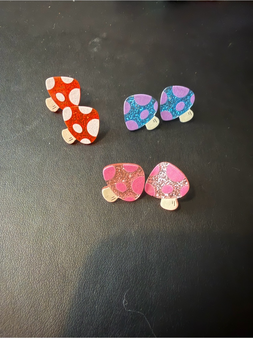 NEW WITH OUT TAG Glitter Mushroom stud earrings  - Pink, Red, Blue (Set of 3)